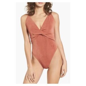 ASTR • Twist Front Thong Bodysuit in Coral Cedar